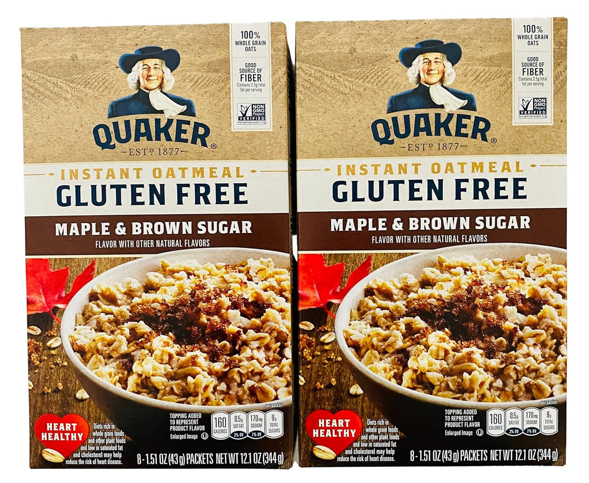 Gluten Free Instant Oatmeal, Maple and Brown Sugar, Two 12.1 oz Boxes, 16 packets Q39282