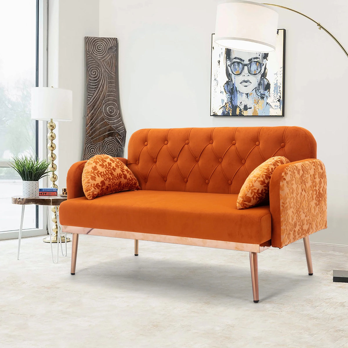 Velvet Accent Loveseat Sofa with Metal Feet M546239