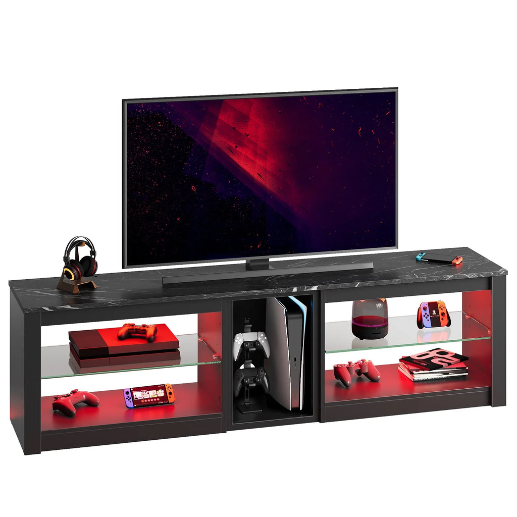 Black Marble TV Stand with LED Light U180119