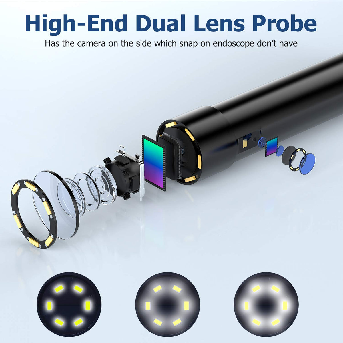 50FT Dual Lens Borescope Camera with 7 Light, IP68 Waterproof S817821