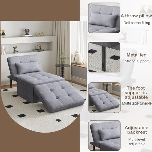 Gray Folding Ottoman Couch Bed with Adjustable Backrest W52082