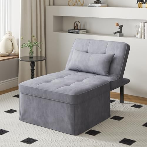 Gray Folding Ottoman Couch Bed with Adjustable Backrest W52082
