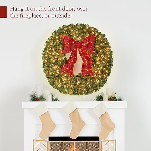 36in Artificial Pre-Lit Fir Christmas Wreath with 150 LED Lights A845541