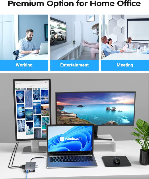 12 in 1 USB C Hub with Dual HDMI 4K VGA Ethernet PD 3.0 USB-C 3.0 TF/SD Card Slot U615243