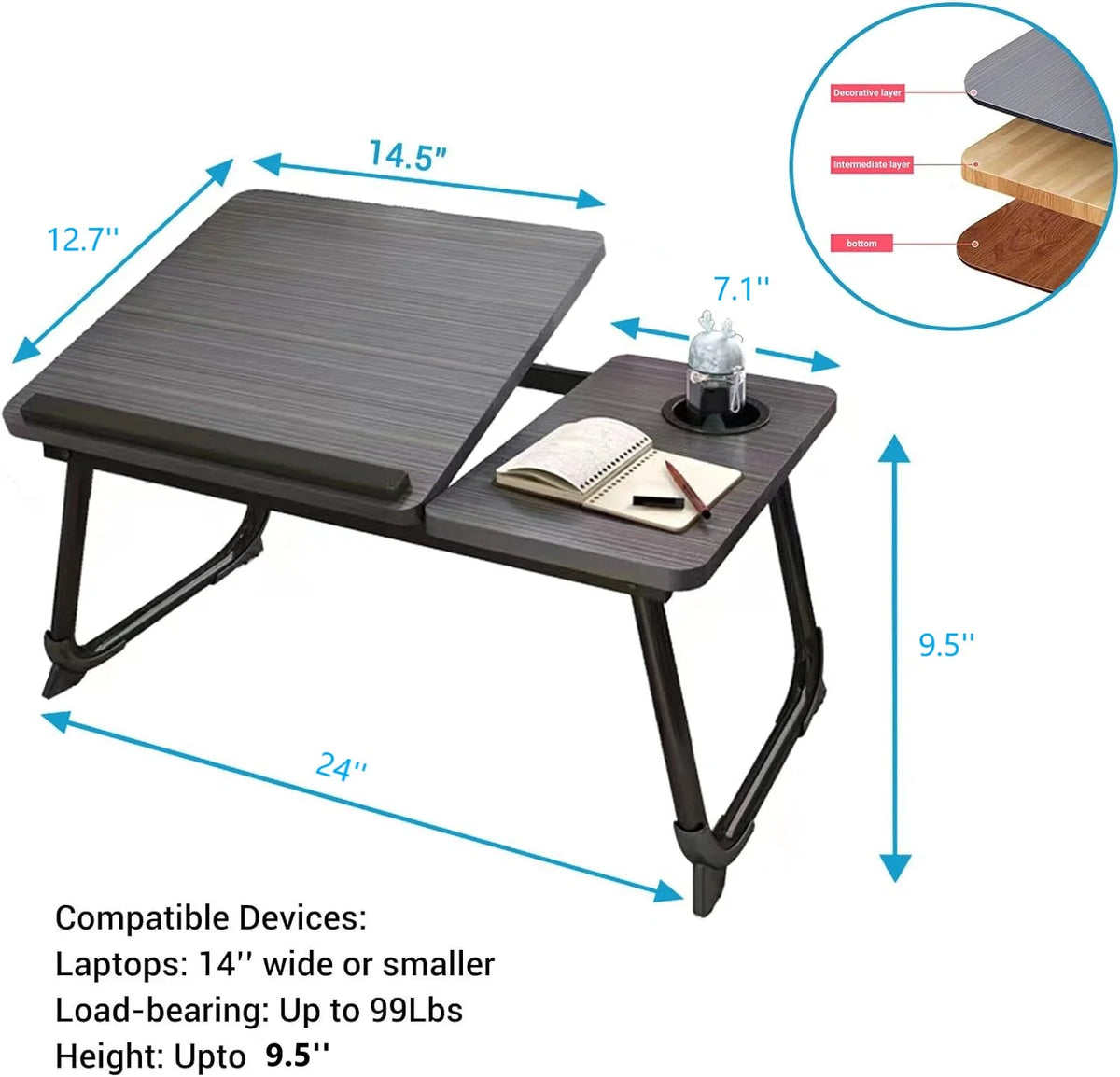 Black Laptop Desk with Cup Holder F342