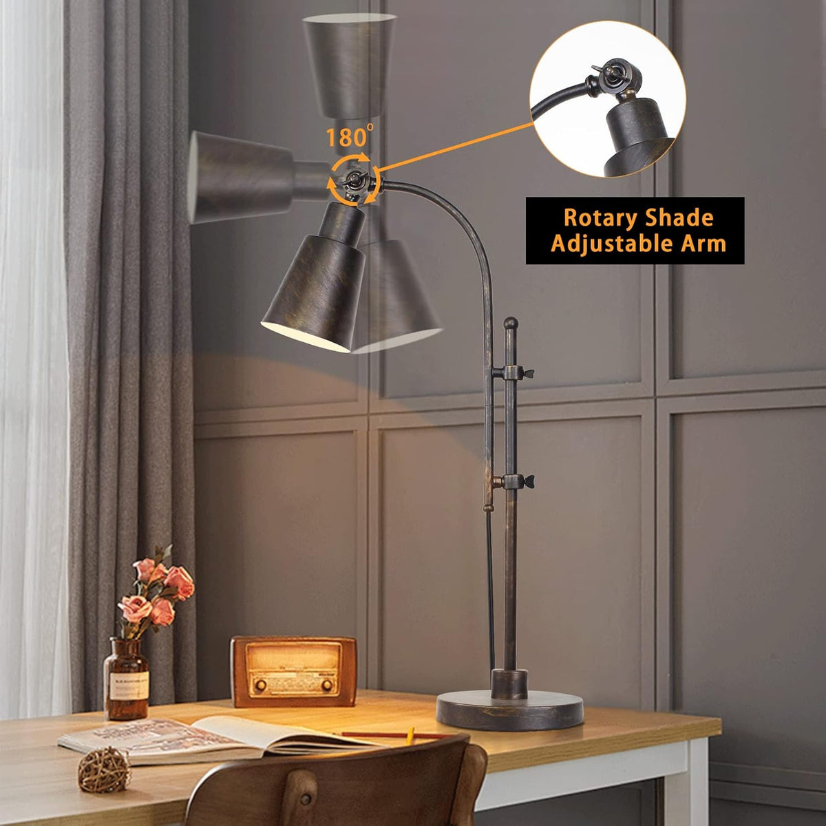 Industrial Desk Lamp Black Adjustable Metal Task Lamp L6324