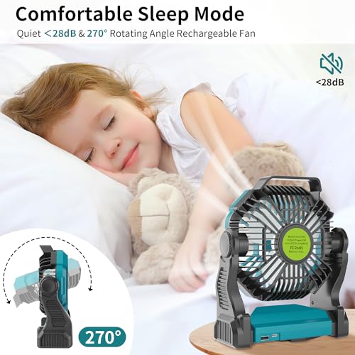 Battery Powered Portable Rechargeable Fan with LED Light & Hook X15552