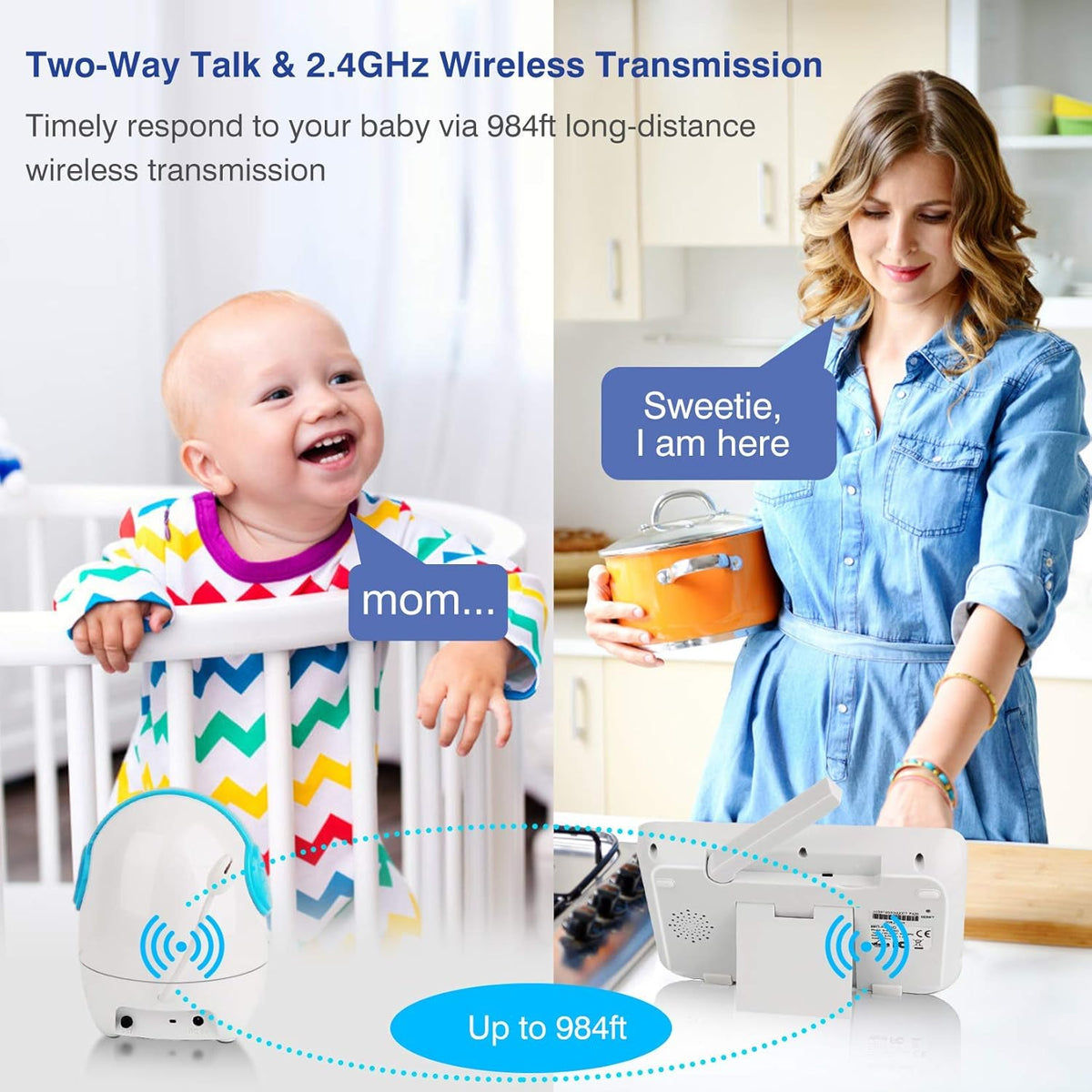 5 720P Baby Monitor with Camera and Audio Night Vision V111