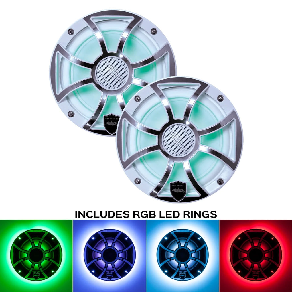 White 6.5 Inch Marine LED Coaxial Speakers with RGB LED Speaker Rings W716