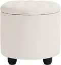19" Round Storage Ottoman with Cover Lid Tufted PU Leather Fabric Ottoman N328
