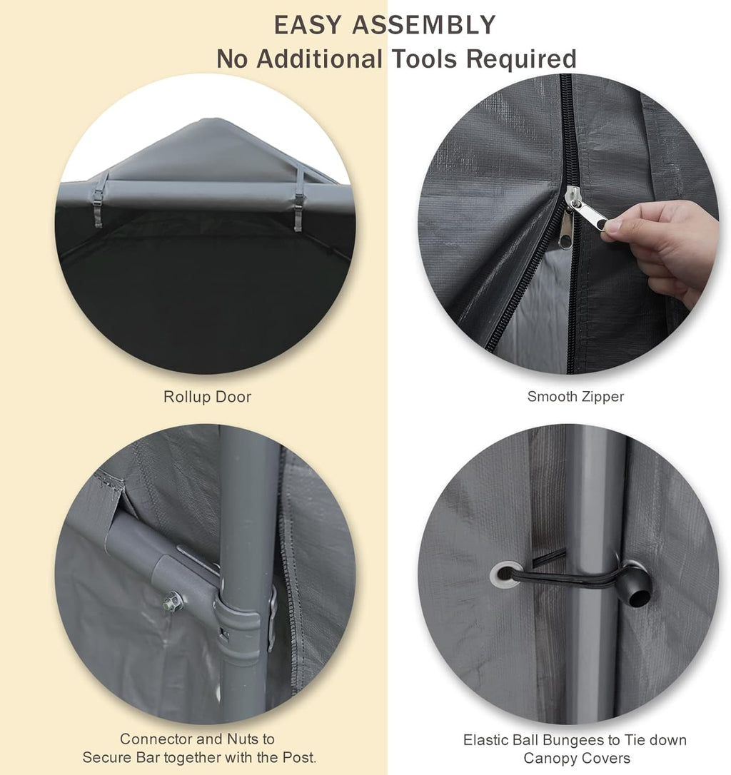 10x10 ft Portable Storage Shed with Roll-up Zipper Door, Gray Q5499