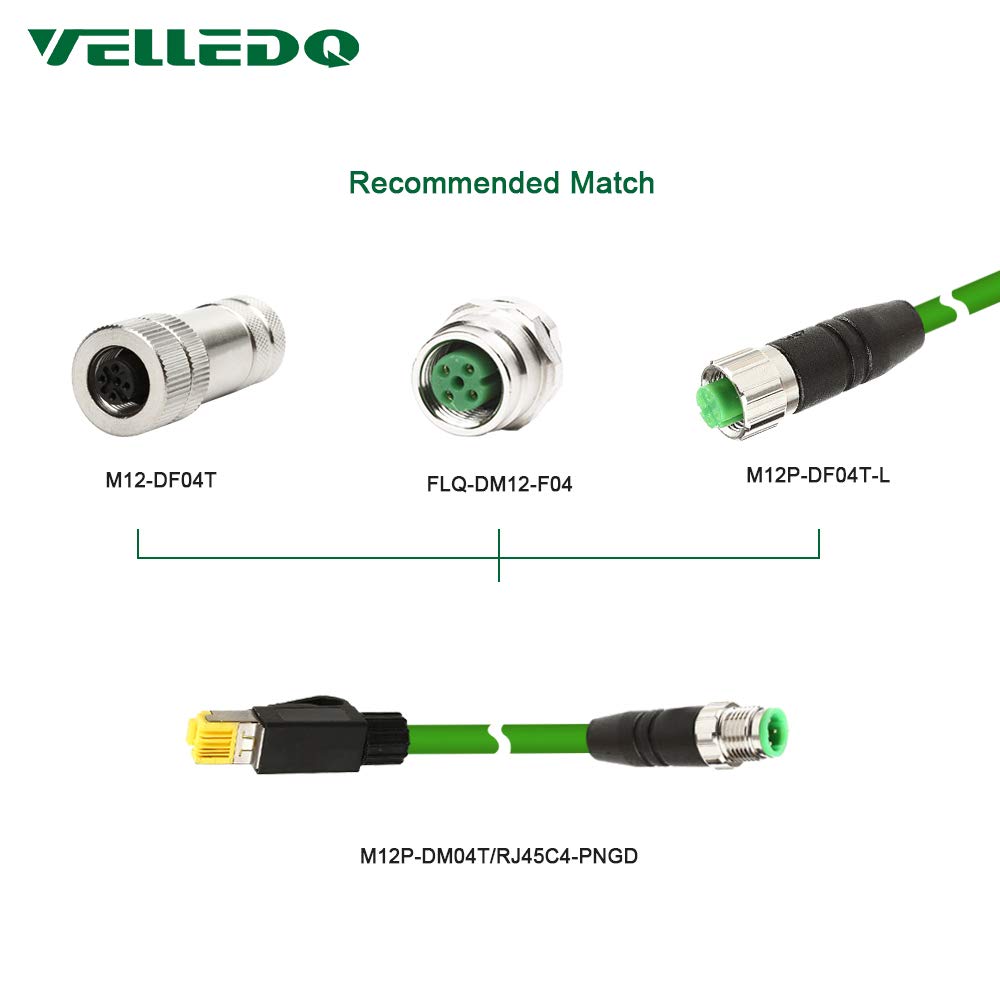 M12 4-Pin D-Coding Sensor Connector to RJ45 C4 Plug Shielded Cable (15FT) M5527