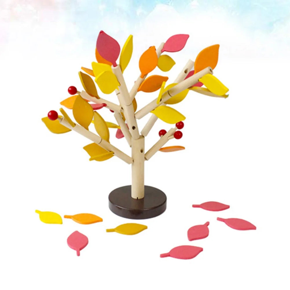 Creative Wooden Tree Blocks with Leaves 3D Building Set Toy (Yellow) A876613