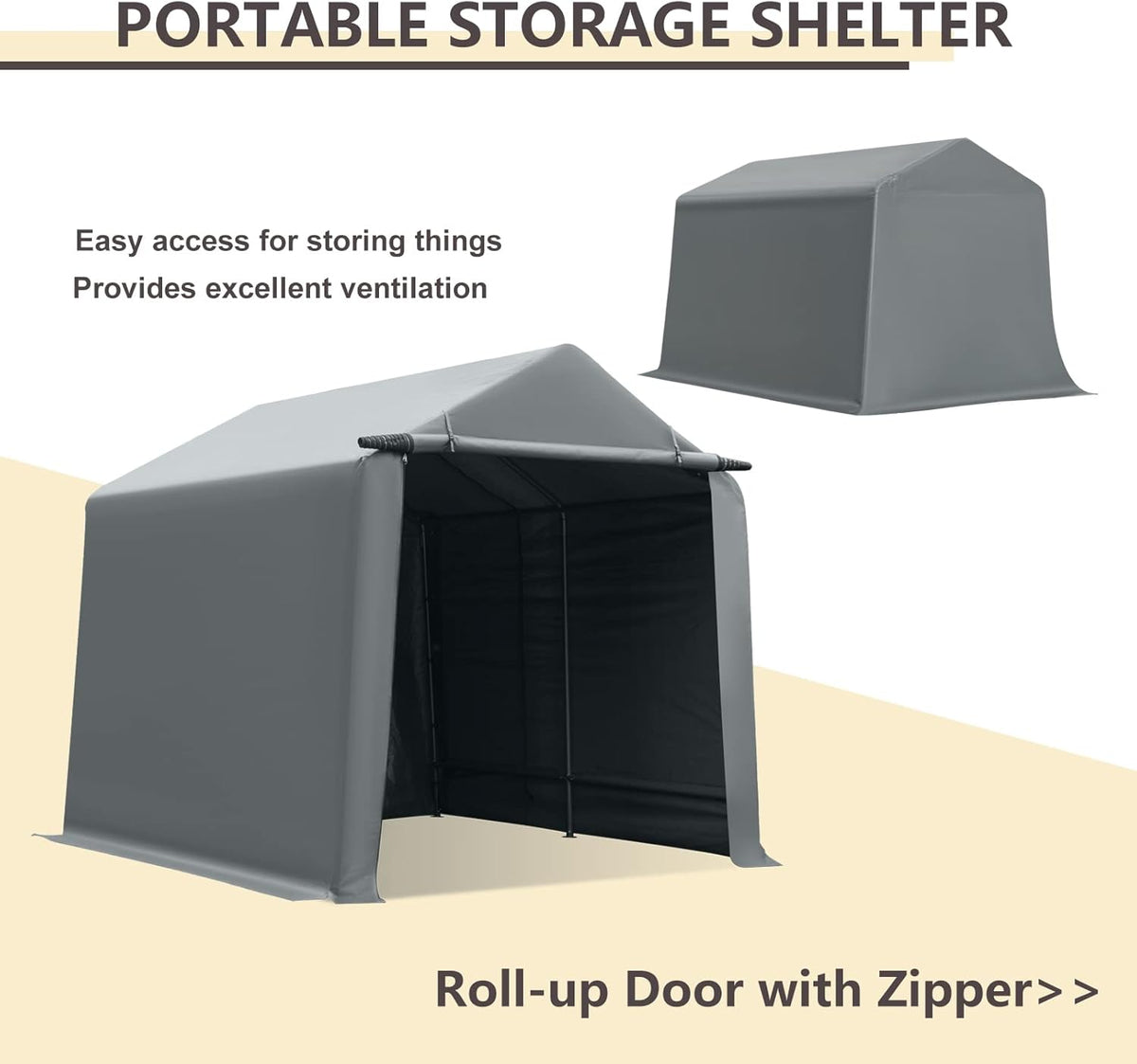 10x10 ft Portable Storage Shed with Roll-up Zipper Door, Gray Q5499