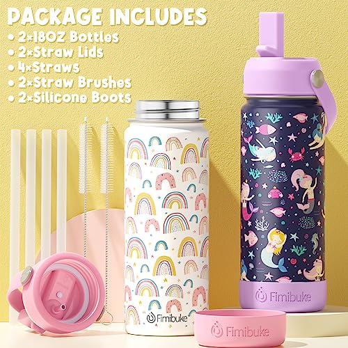 18oz 2 Pack Double Wall Stainless Steel Insulated Water Bottle with Straw W770098