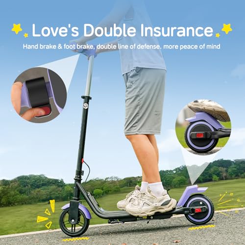 Kids Electric Scooter, 3/6/10mph Speeds, Adjustable Height, 150W, Dual Brake B109503