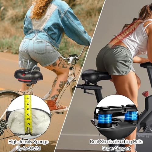 Wide Bicycle Saddle Seat with Dual Shock Absorbing Ball, Thickened Memory Foam, Waterproof H546808