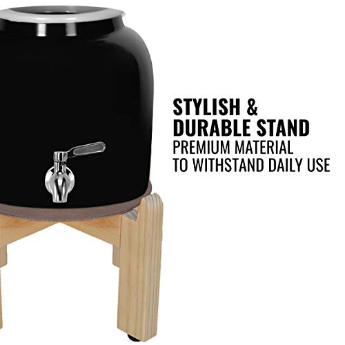 Porcelain Ceramic Crock Water Dispenser with 8 Inch Wood Stand and Stainless Steel Faucet R841738
