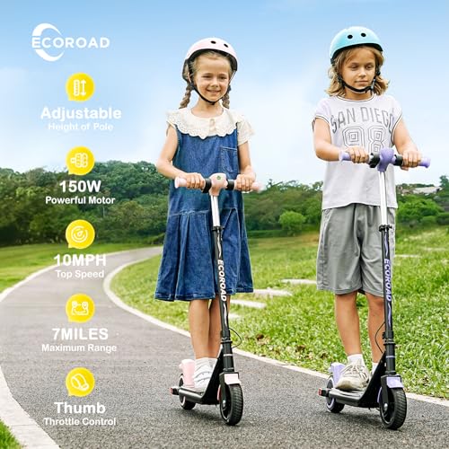 Kids Electric Scooter, 3/6/10mph Speeds, Adjustable Height, 150W, Dual Brake B109503