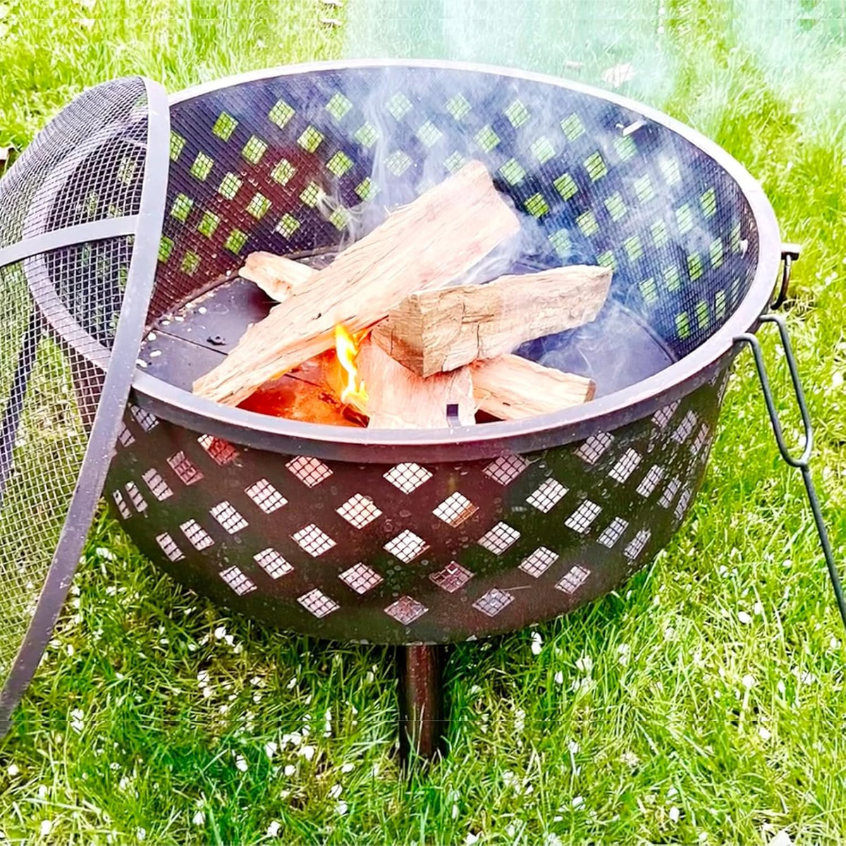 25 Inch Wood Burning Fire Pit with Spark Screen and Cover R7579