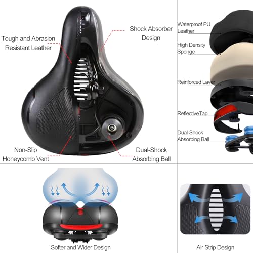 Wide Bicycle Saddle Seat with Dual Shock Absorbing Ball, Thickened Memory Foam, Waterproof H546808
