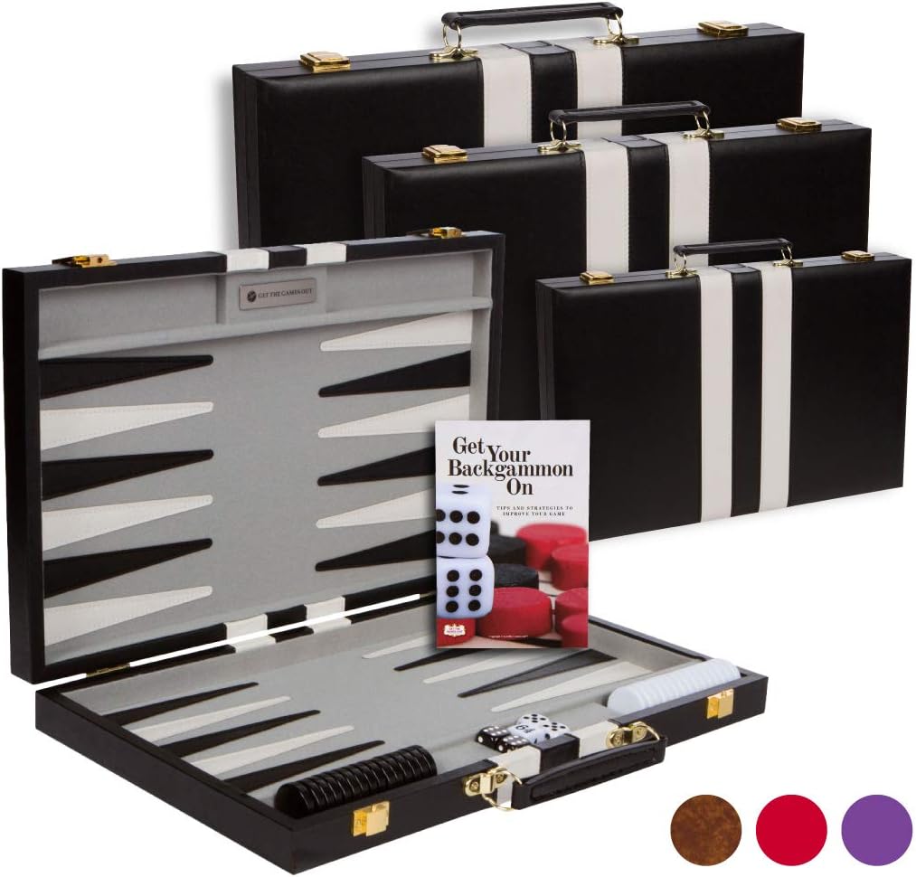 Backgammon Set Classic Board Game Case Brown Medium Y97666