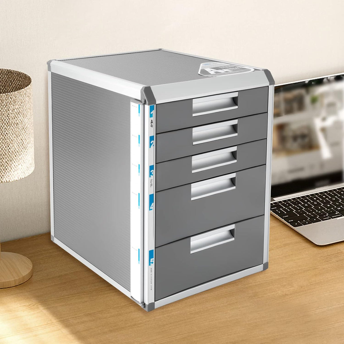 Grey 5 Layers Desktop Drawer Organizer with Lock E24926