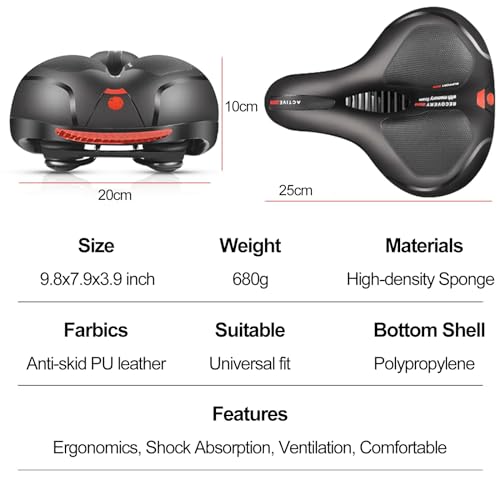 Wide Bicycle Saddle Seat with Dual Shock Absorbing Ball, Thickened Memory Foam, Waterproof H546808
