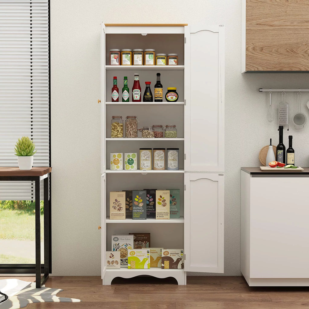 White 4 Door 2 Shelf Tall Kitchen Pantry Cabinet U944