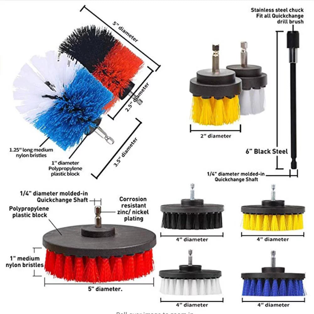 31PCS Electric Drill Brush Set with Cloth Scrub Pads Sponge Extendable Long Attachment Power Scrubber O511