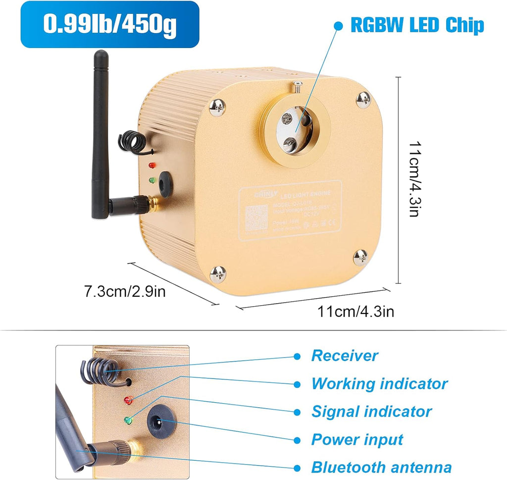 16W 450pcs 13.1ft RGBW Bluetooth LED Fiber Optic Star Ceiling Lights Kit D62386