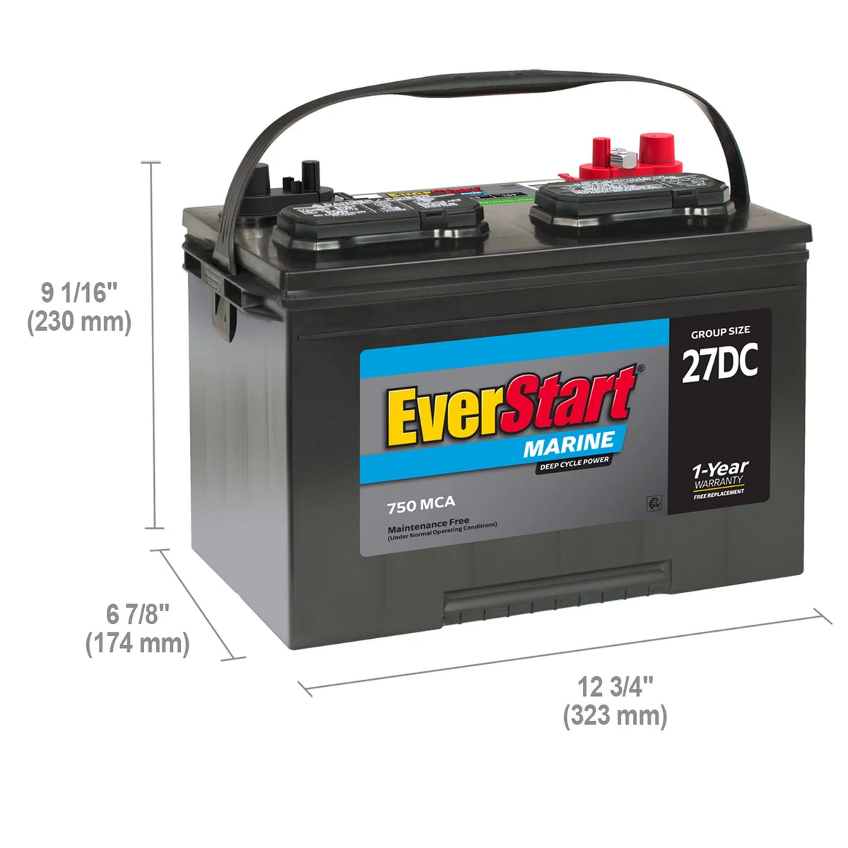 Lead Acid Marine & RV Deep Cycle Battery, Group Size 27DC 12 Volt, 740 MCA X769