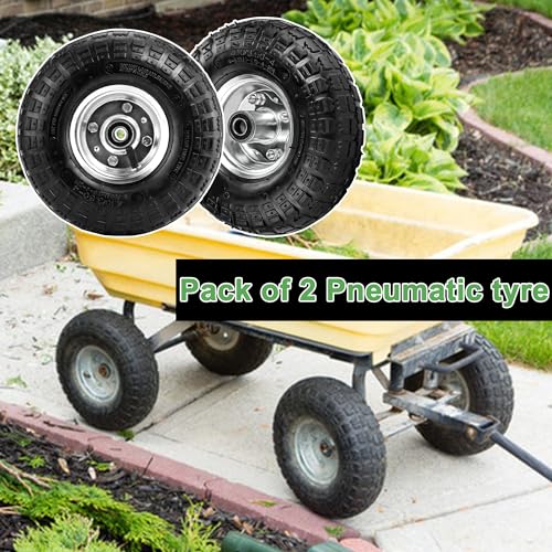 (2 Pack) 4.10/3.50-4 Tire and Wheel - 10 Inch Heavy Duty Pneumatic Tire with 5/8" Bearings and 2.2" Offset Hub A8491