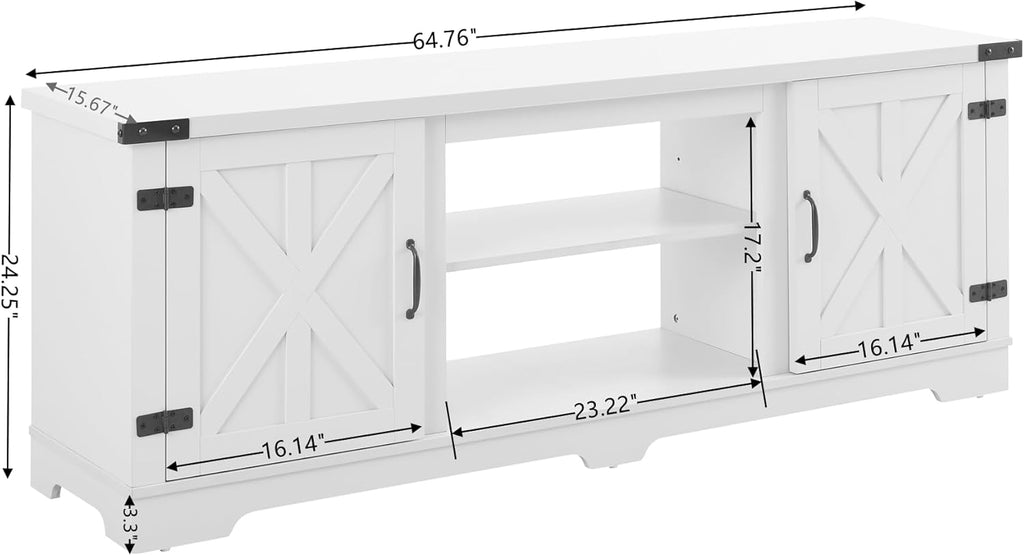 White TV Media Stand with Open Shelves and Closed Cabinets L56688