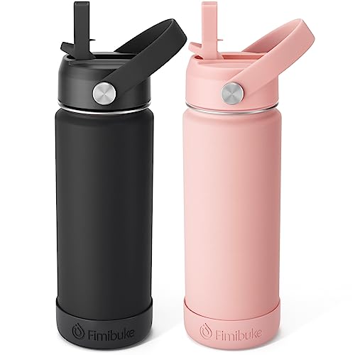 18oz 2 Pack Double Wall Stainless Steel Insulated Water Bottle with Straw W770098