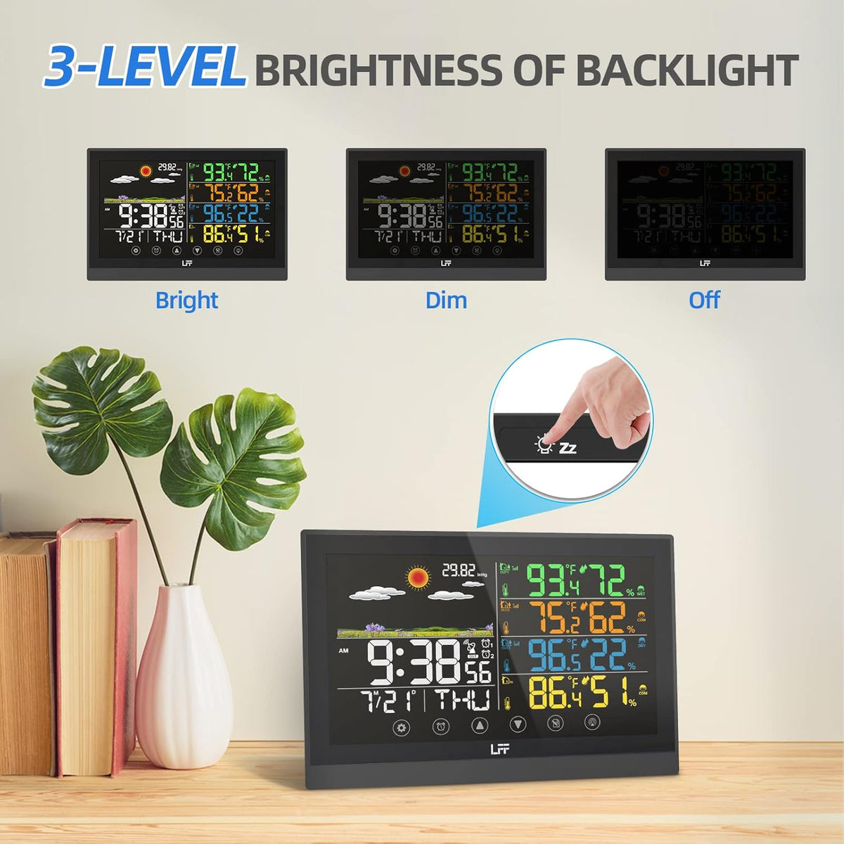 Color Display Digital Atomic Clock Indoor Outdoor Thermometer Wireless Forecast Station Q718