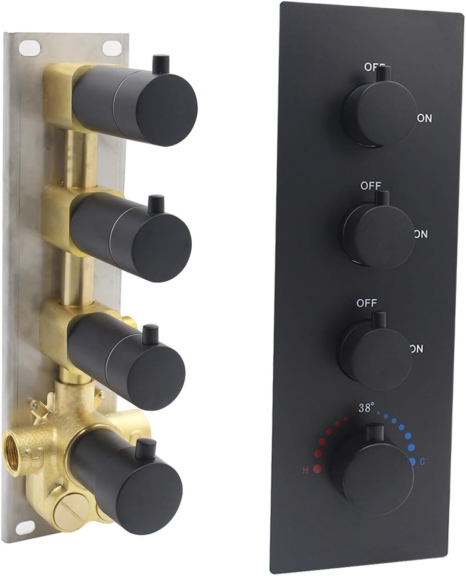 3-Outlet Thermostatic Shower Diverter Valve Solid Brass with Chrome Trim N81096