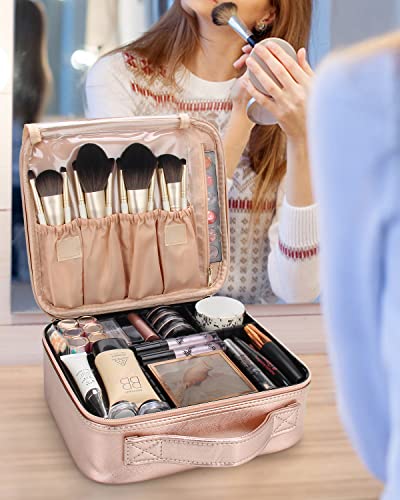 13.8 inches Large Black Cosmetic Case with Adjustable Dividers and Shoulder Strap I4805