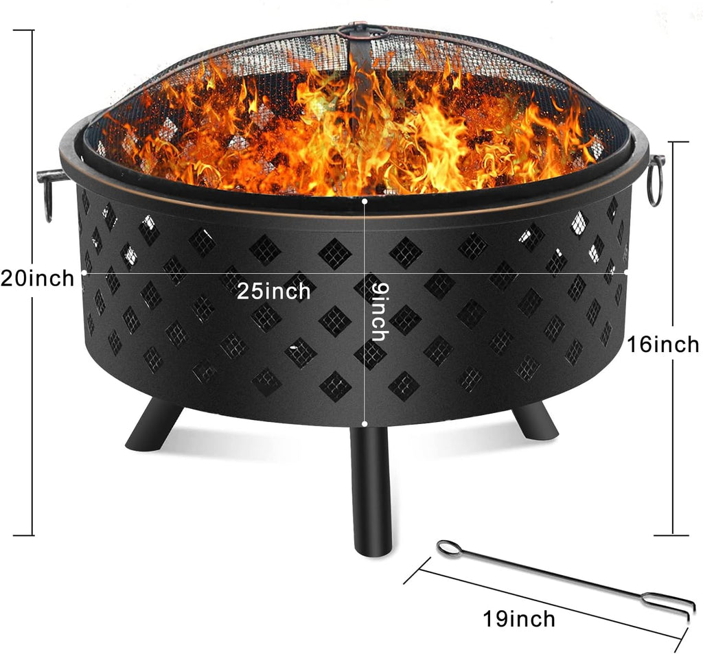 25 Inch Wood Burning Fire Pit with Spark Screen and Cover R7579