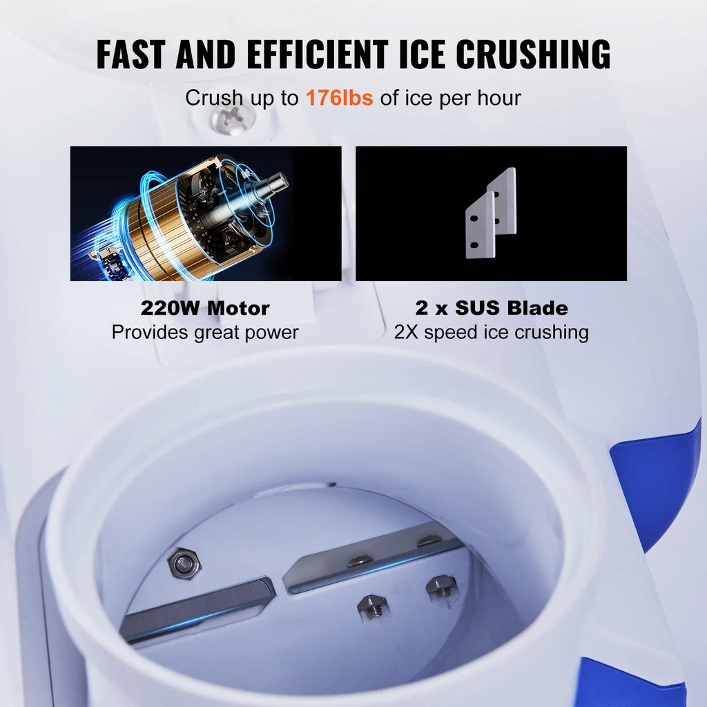Electric Ice Crusher Machine 176lbs/Hr Snow Cone Maker Shaved Ice 220W Z2981
