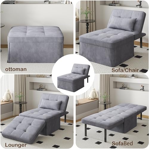 Gray Folding Ottoman Couch Bed with Adjustable Backrest W52082