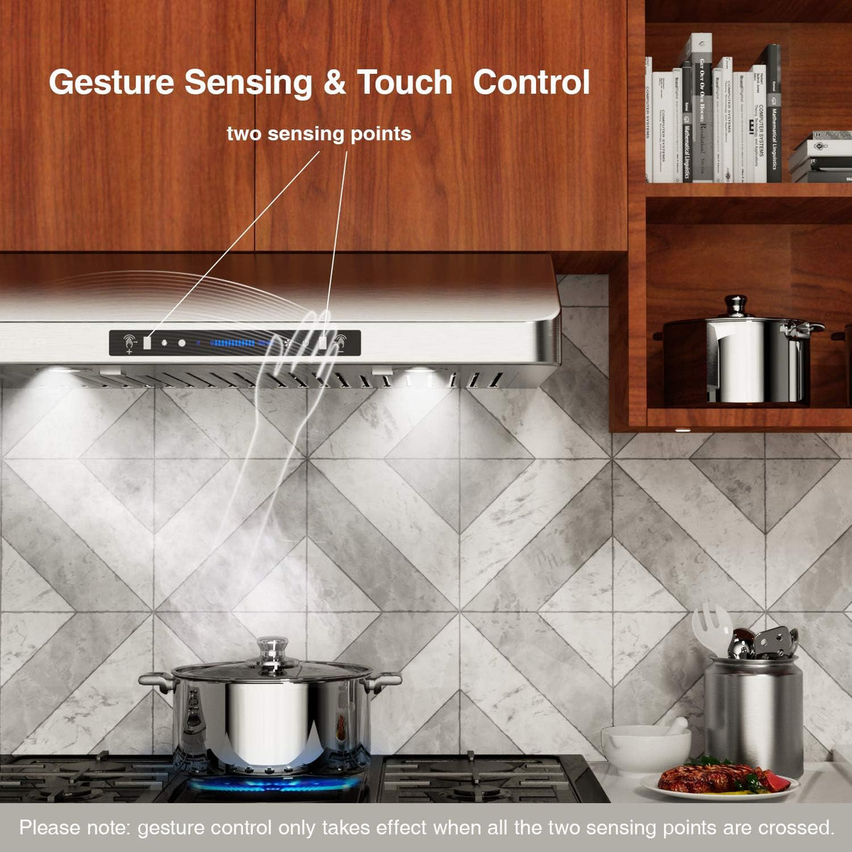 30 Inch Under Cabinet Range Hood with 900-CFM, 4 Speed Gesture Sensing&Touch Control Panel, Stainless Steel Kitchen Vent with 2 Pcs Baffle Filters J790