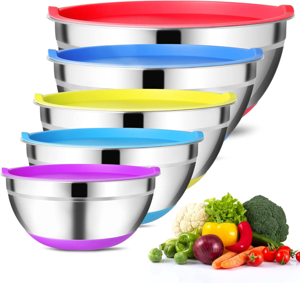 Set of 5 Stainless Steel Mixing Bowls with Airtight Lids Y5038