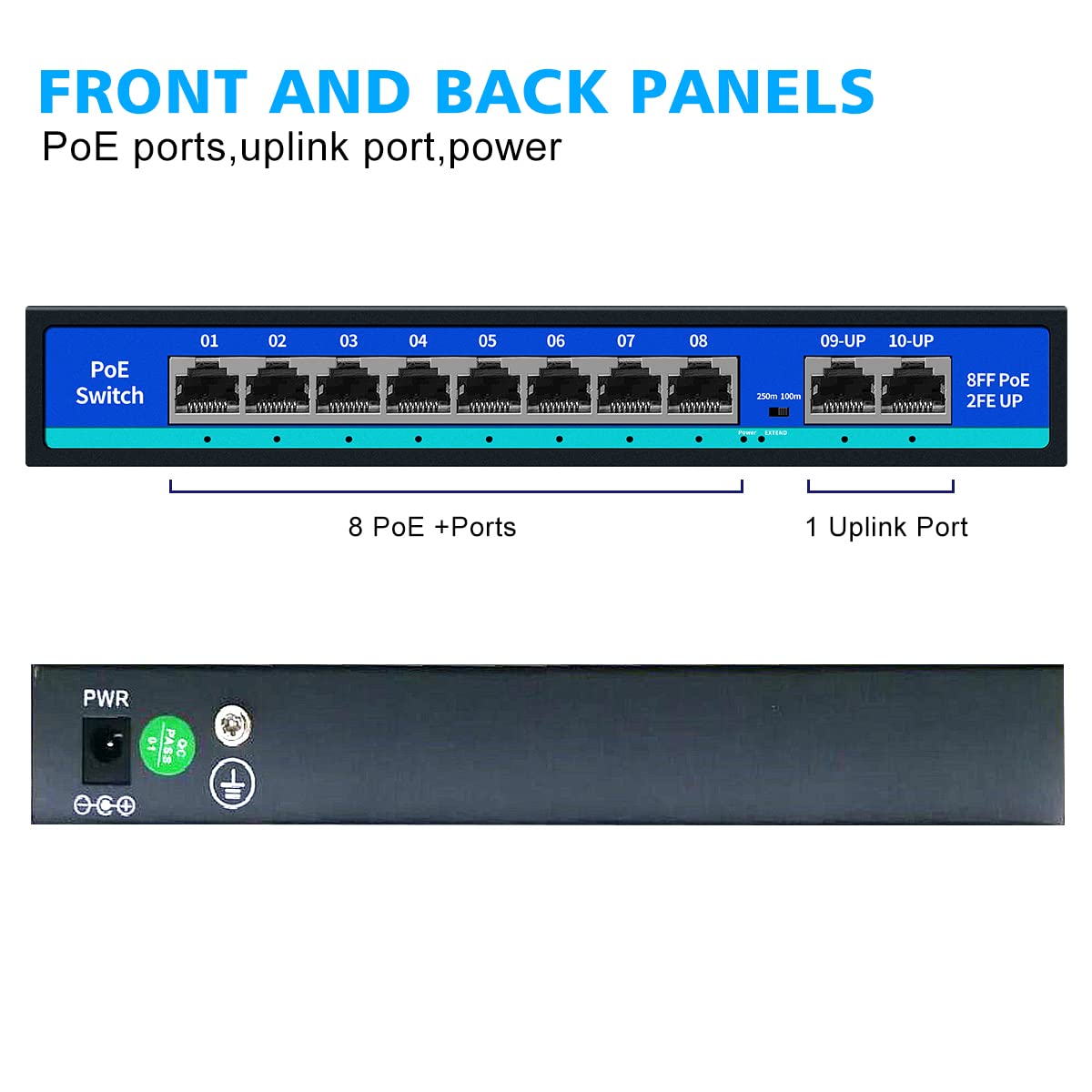 8 Port PoE Switch with 2 Uplink Ports A9653
