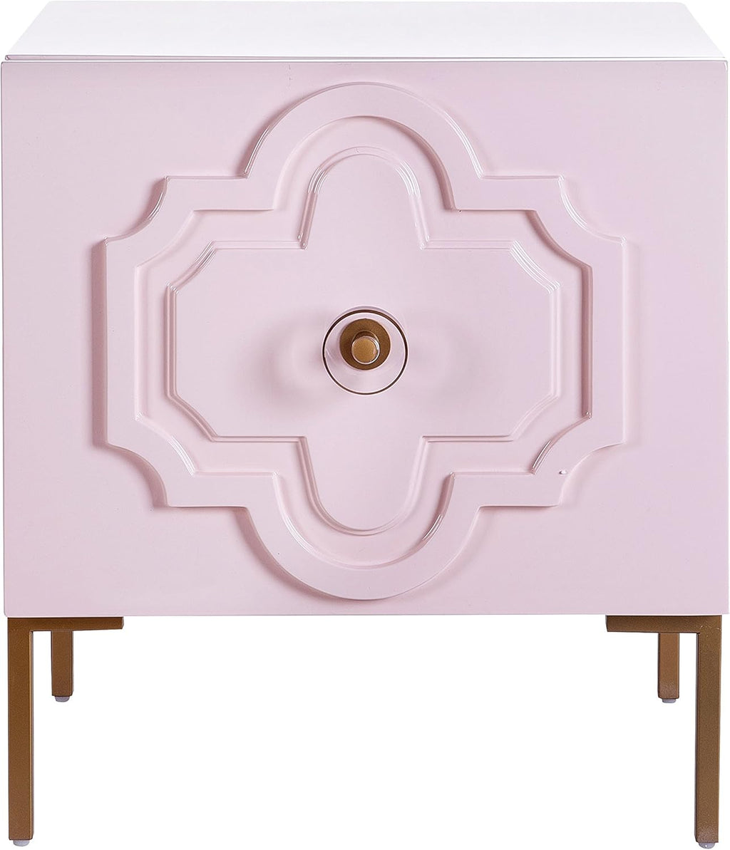 Square Lacquer Side Table with Cabinet Shelf Pink K523287