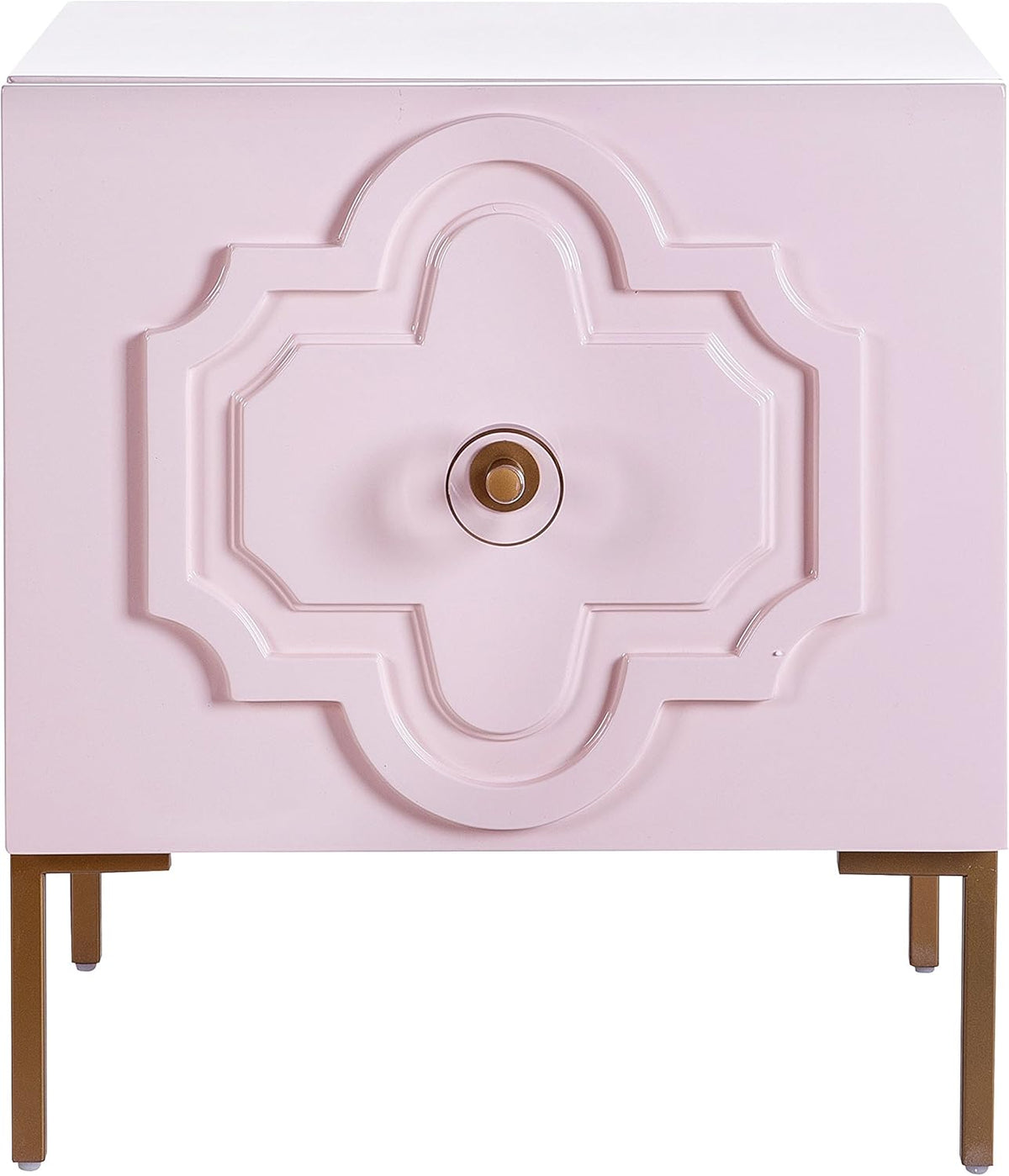 Square Lacquer Side Table with Cabinet Shelf Pink K523287