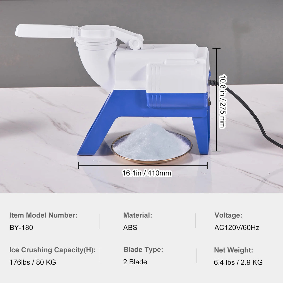Electric Ice Crusher Machine 176lbs/Hr Snow Cone Maker Shaved Ice 220W Z2981