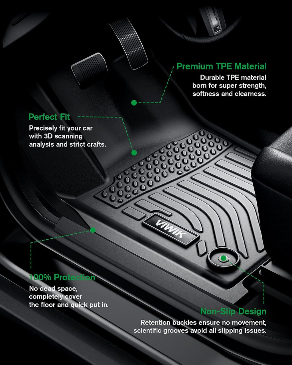 All Weather TPE Black Floor Mats Full Set 1st 2nd 3rd Row J136