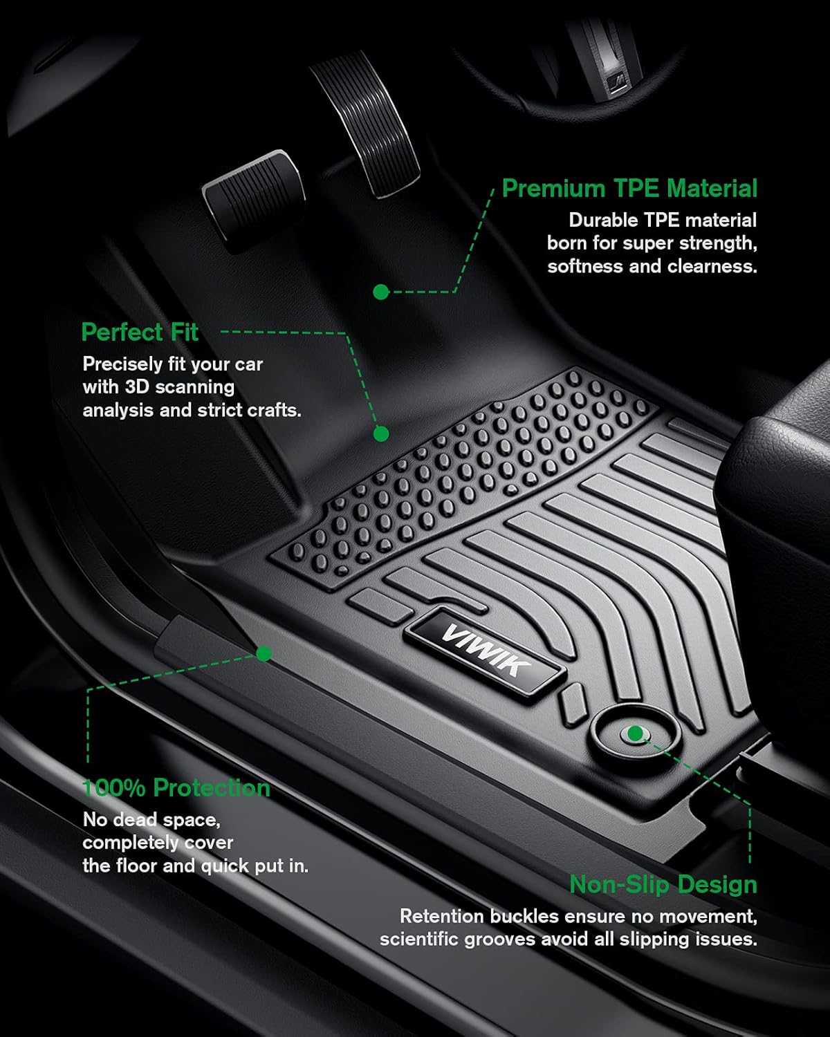 All Weather TPE Black Floor Mats Full Set 1st 2nd 3rd Row J136
