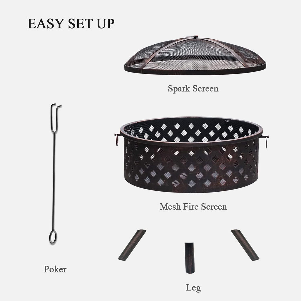 25 Inch Wood Burning Fire Pit with Spark Screen and Cover R7579
